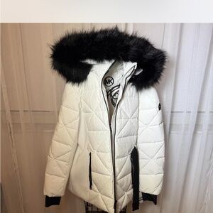 Michael Kors White Puffer Jacket with Black Fur Hood